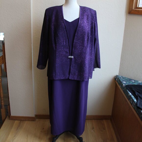 R & M Richards Women's Purple Glitter 2 Pc Set Maxi Dress & Jacket Sz 20WP - Picture 1 of 5